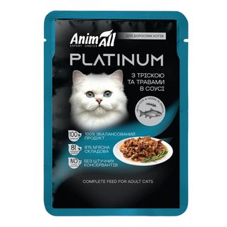 ANIMALL Platinum, Cod, plic hrană umedă pisici, (în sos), 85g